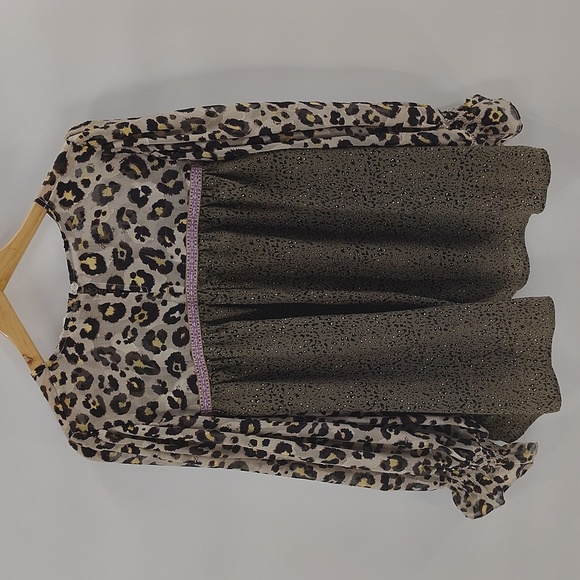 Entro Blouse Size Medium Oversized Relaxed Mixed Material Long Sleeve Leopard - Picture 4 of 4